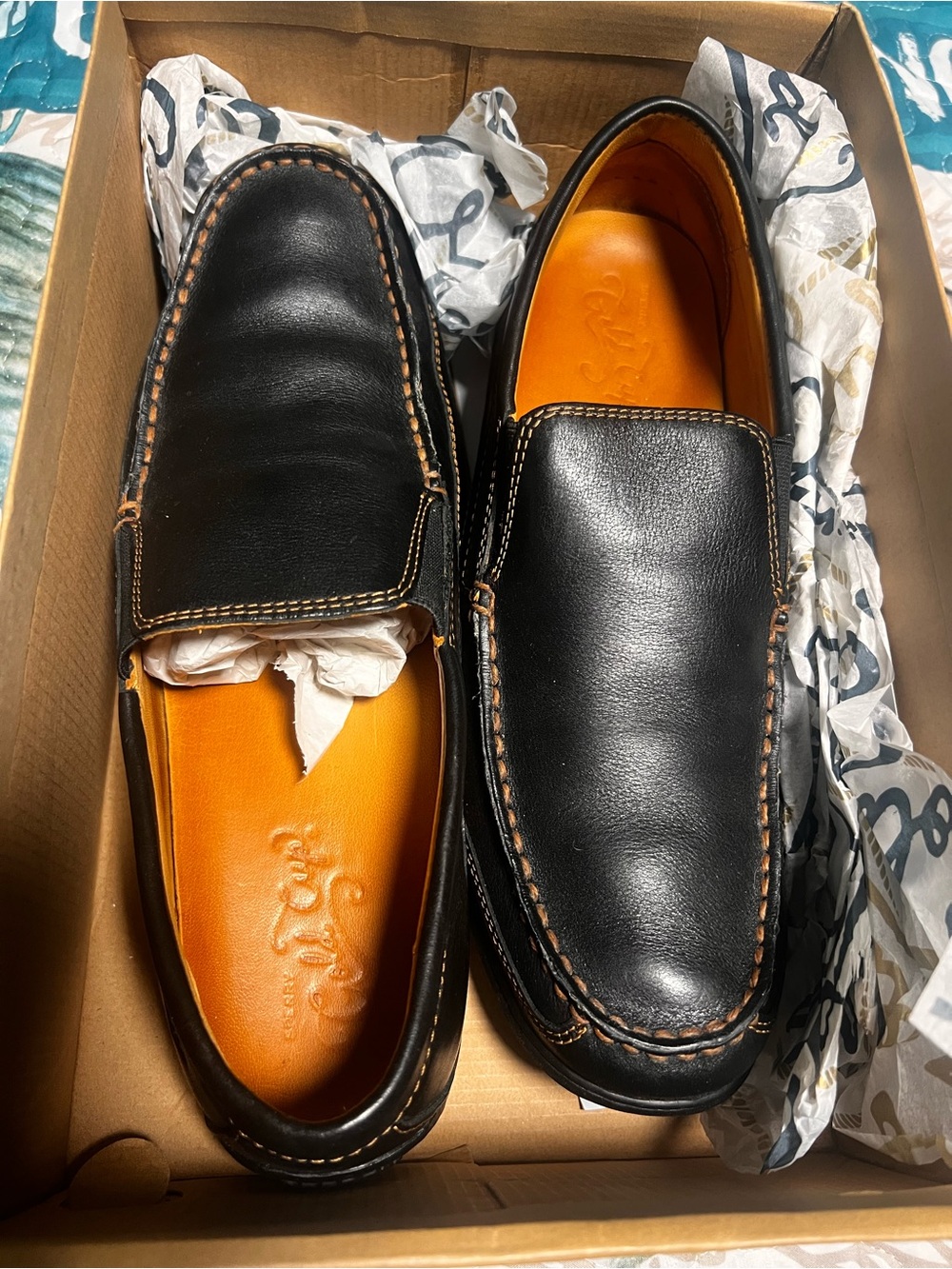 Men's Black Leather Slip-On Loafers with Orange Insole Sperry Gold Gup